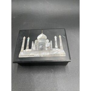 Black Marble Box With Mother Of Pearl Inlay Of Taj  Mahal